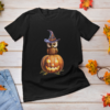 3D Cute Cartoon Owl on Jack o'Lantern - Halloween Owl Design in Black, Orange, and Green, Sizes Small to 5XL Unisex Gildan  Heavy Cotton T-Shirt