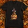 3D Cute Cartoon Owl on Jack o'Lantern - Halloween Owl Design in Black, Orange, and Green, Sizes Small to 5XL Unisex Gildan  Heavy Cotton T-Shirt - Image 2